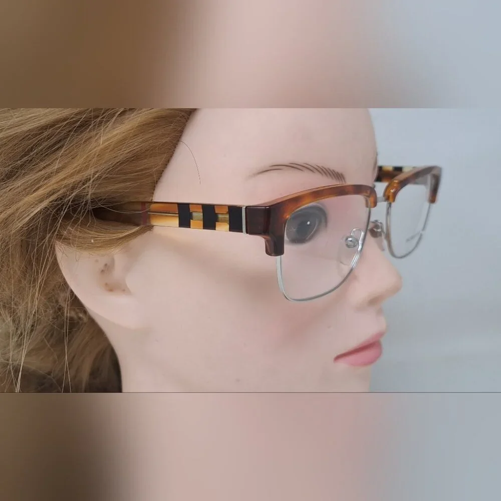 Burberry Eye Glasses Frames Unisex Half Rim Havana Nova Check B2224 54-18-145